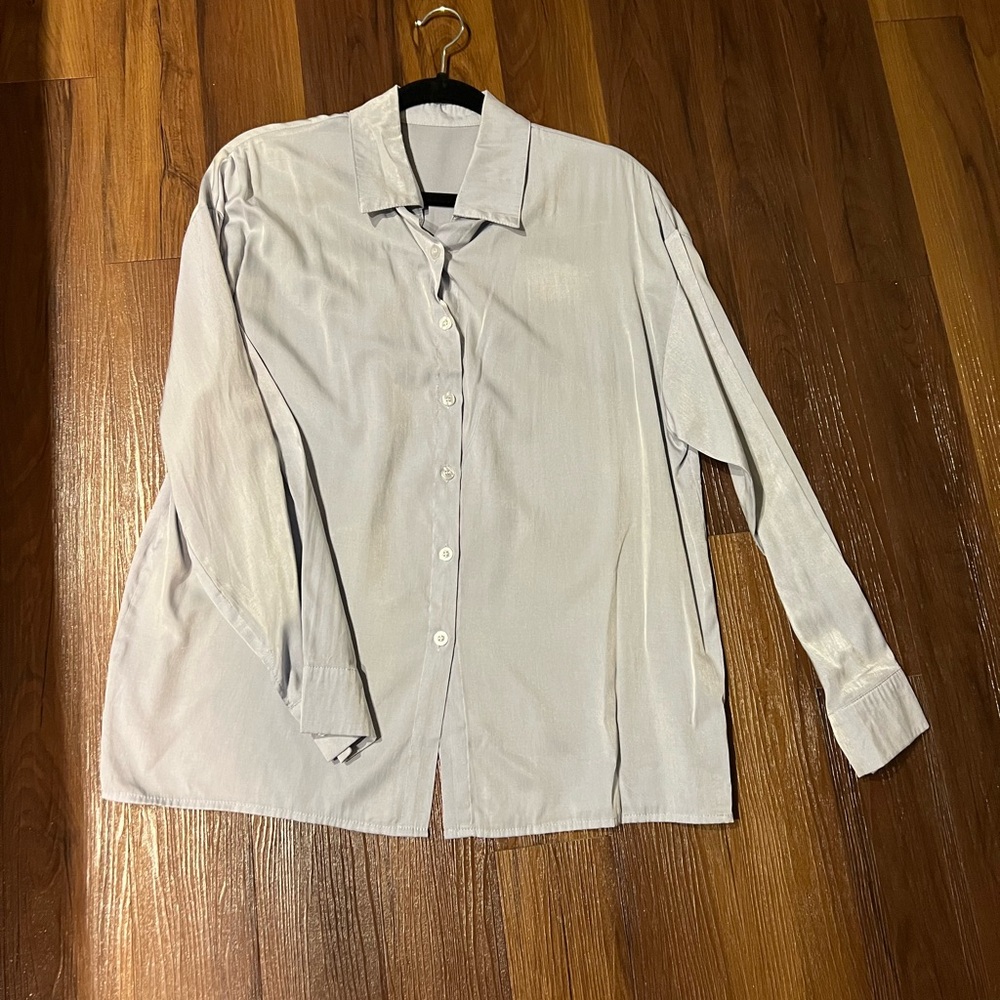 Light blue button up with split back size medium